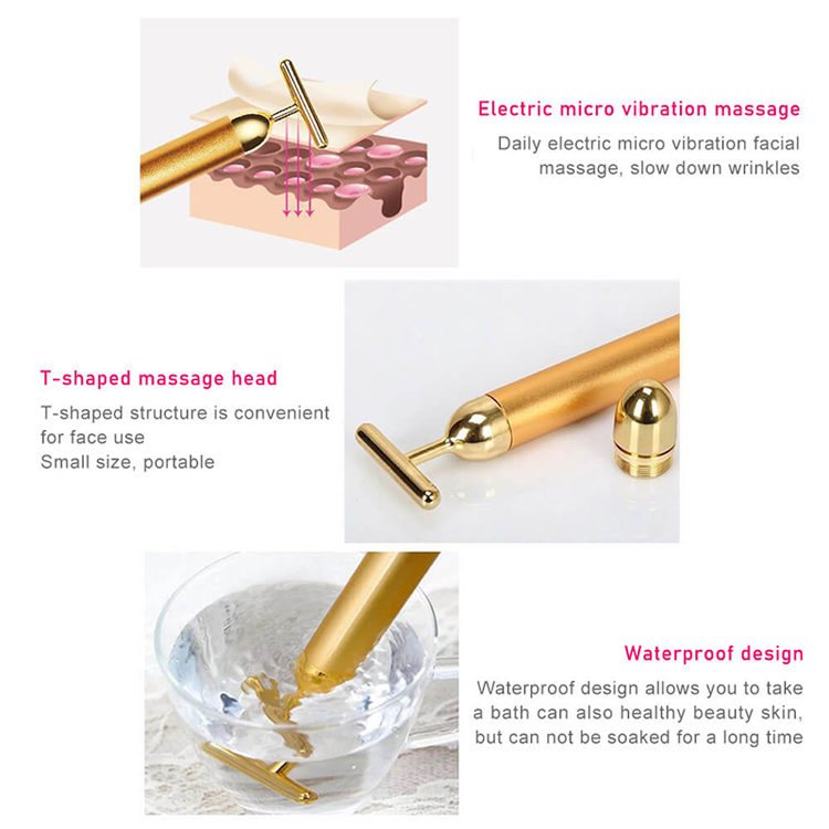  High Quality Electric Gold Energy T Shape Vibration Face Massager Beauty Bar  
