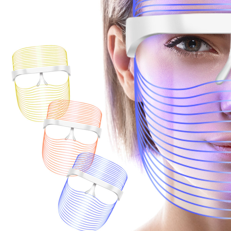 Máscara de beleza para fototerapia com led de luxo de 3 cores, máquina para tratamento de rosto com led  