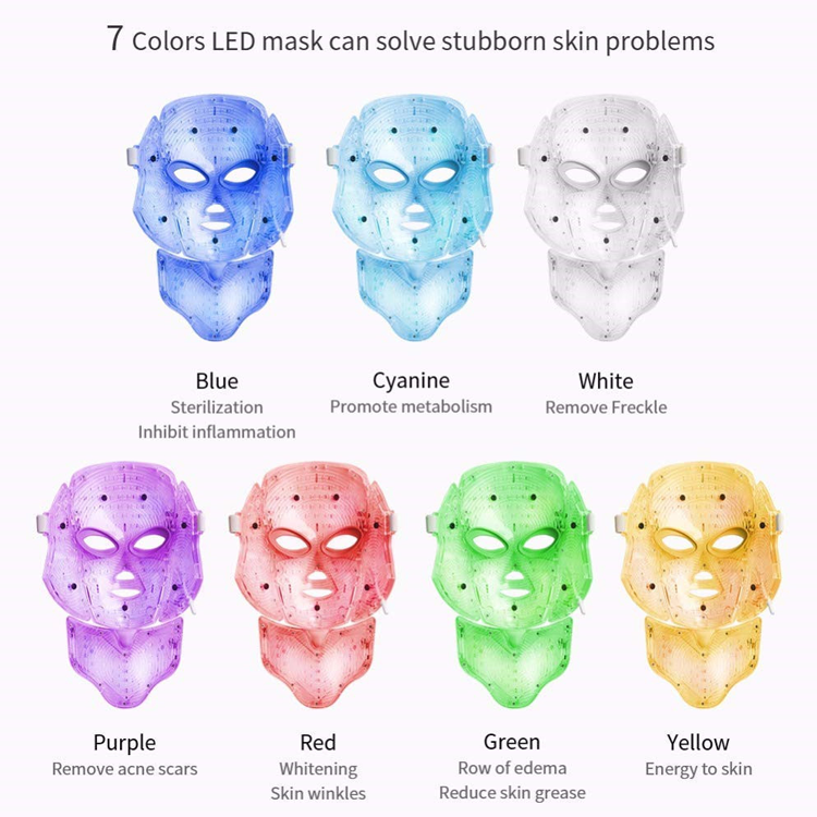 Оптовая продажа 7 цветов светодиодная маска красоты с шейной светодиодной светотерапией маски для против старения  