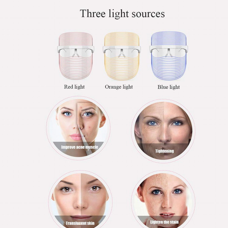 Máscara de beleza para fototerapia com led de luxo de 3 cores, máquina para tratamento de rosto com led  