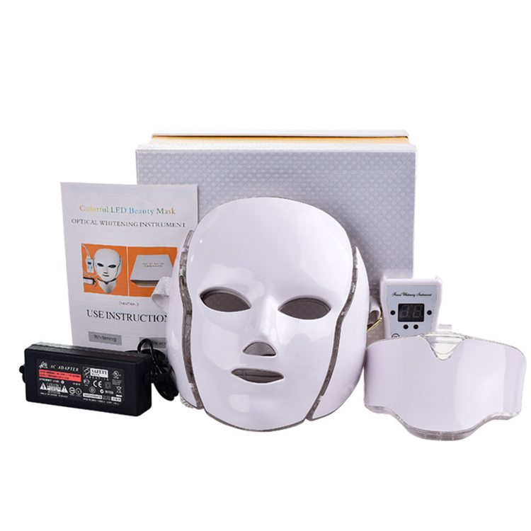 Máscara de beleza LED 7 cores por atacado com máscara LED de pescoço Terapia de luz para anti-envelhecimento  