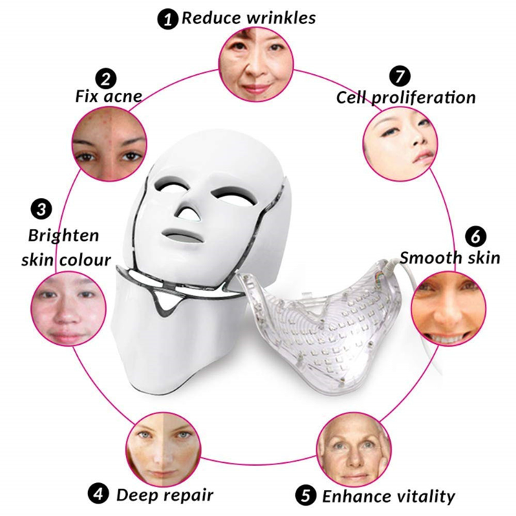 Masque de beauté mené en gros de 7 couleurs avec la thérapie de lumière de masque menée par cou pour l'anti-vieillissement  