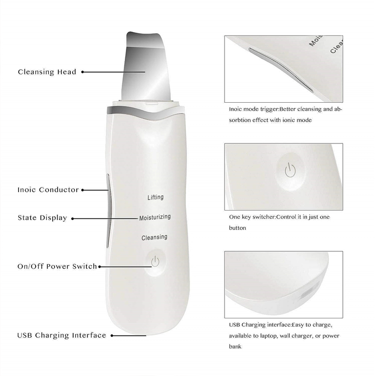 Extracteur de nettoyant de pores de pelle d'épurateur de peau à ultrasons pour le nettoyage en profondeur rechargeable  