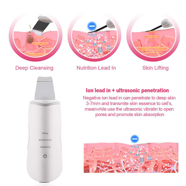 Limpiador facial ultrasónico recargable para la piel, limpiador extractor de poros con pala  