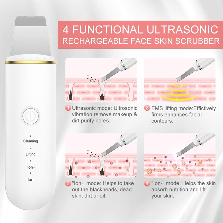 Esfoliante ultra-sônico para pele facial para limpeza de espátula de vibração Ferramentas esfoliantes para remoção de cravos  