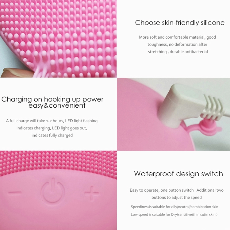 Escova facial de silicone elétrica personalizada para massageador escova sônica de limpeza facial à prova d'água  