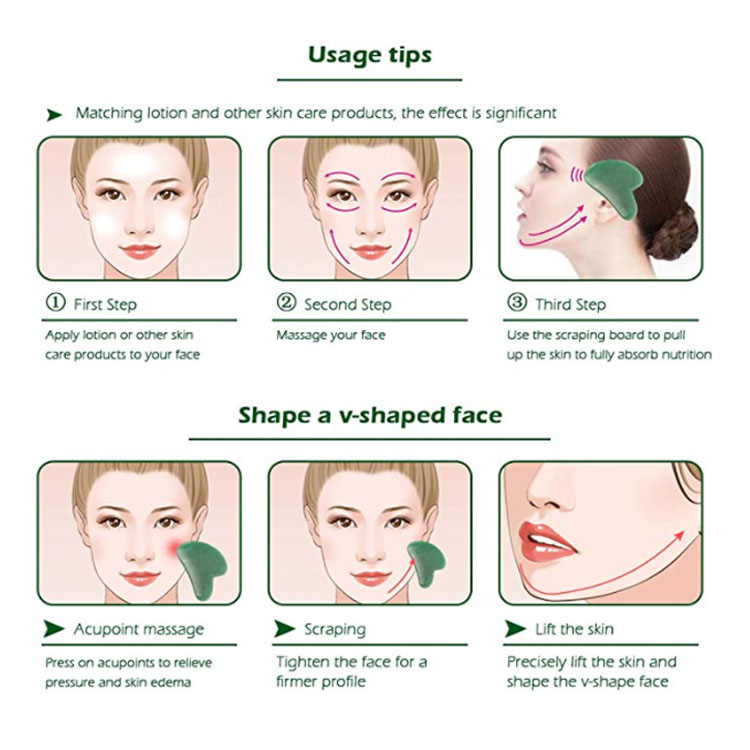  Massageador facial de alta venda para beleza verde Aventurina Jade Gua Sha Ferramenta de pedra  