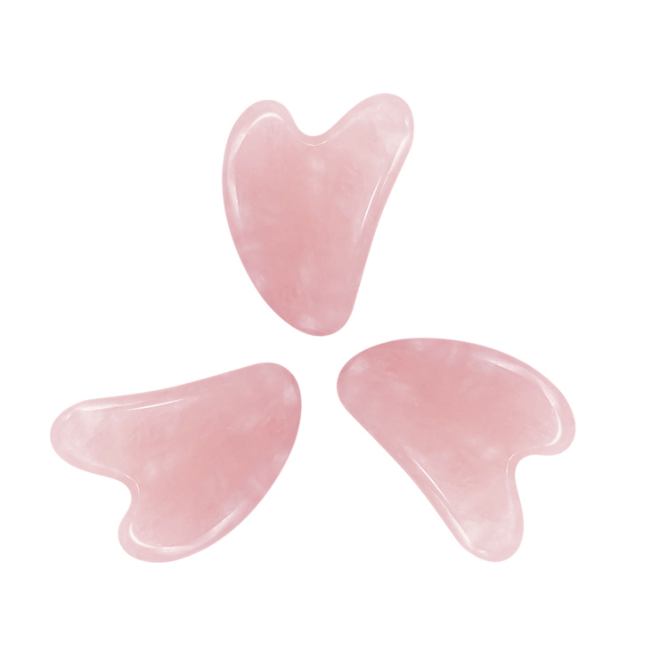 Logo personalizzato Natural Rose Quartz Massaggiatore facciale per raschiare il viso Strumenti per Gua Sha in pietra di cristallo rosa