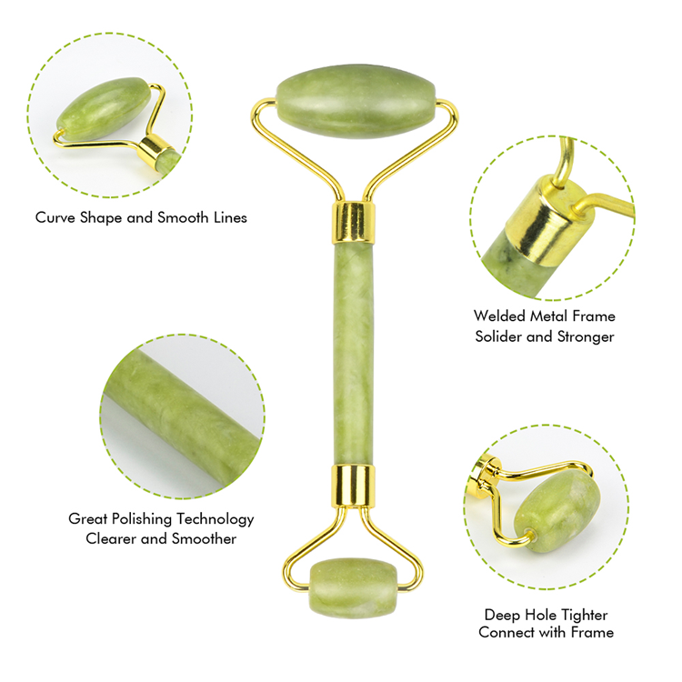 Factory Custom Logo Box Packing Anti Aging Face Massager Green Jade Facial Roller   