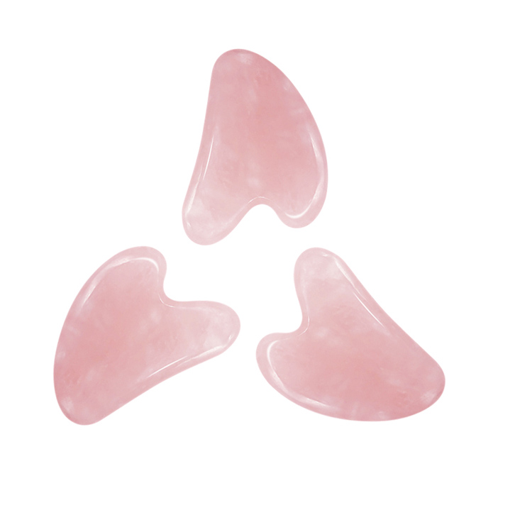 Logo personalizzato Natural Rose Quartz Massaggiatore facciale per raschiare il viso Strumenti per Gua Sha in pietra di cristallo rosa  