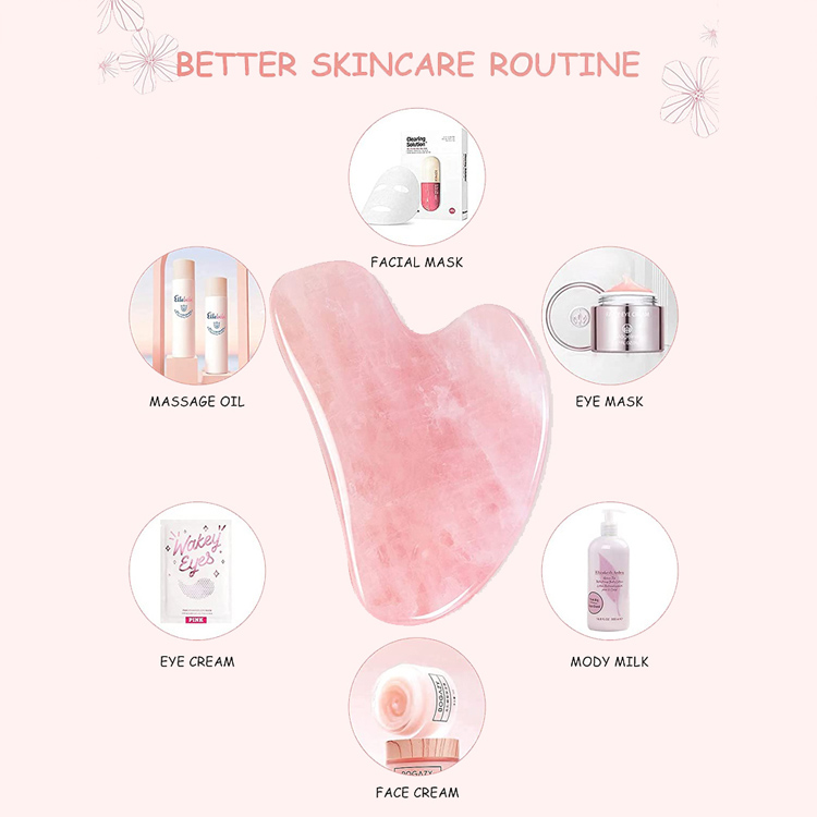  Logotipo personalizado de raspagem facial de quartzo rosa natural massageador facial pedra de cristal rosa ferramentas Gua Sha  