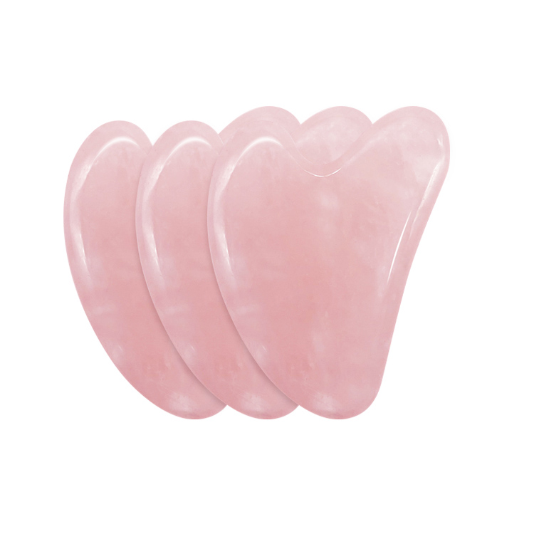  Masajeador facial de raspado facial de cuarzo rosa natural con logotipo personalizado, herramientas de Gua Sha de piedra de cristal rosa  