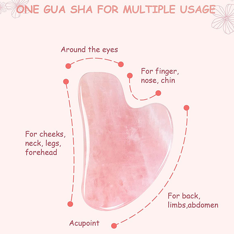 Logo personalizzato Natural Rose Quartz Massaggiatore facciale per raschiare il viso Strumenti per Gua Sha in pietra di cristallo rosa  