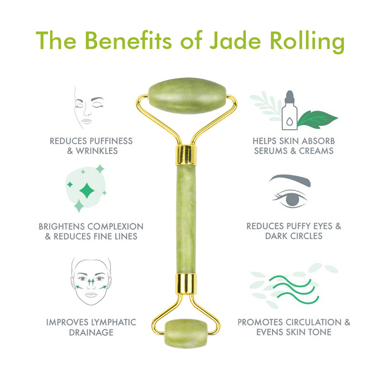 Factory Custom Logo Box Packing Anti Aging Face Massager Green Jade Facial Roller   