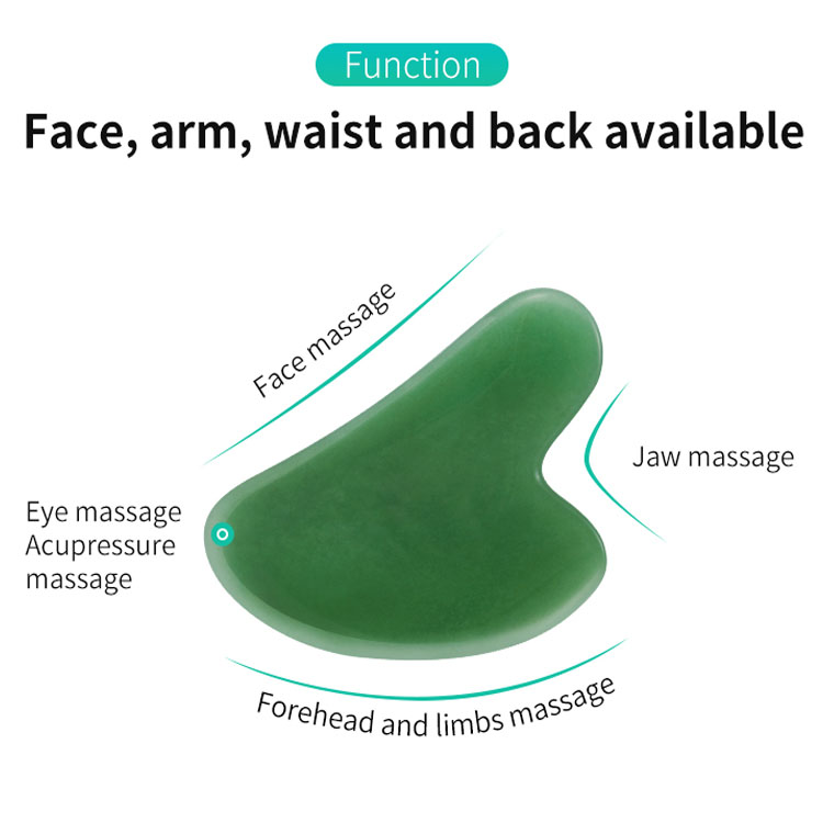 Massaggiatore viso di vendita caldo Cura della pelle Bellezza Strumento di pietra Gua Sha di avventurina verde giada  