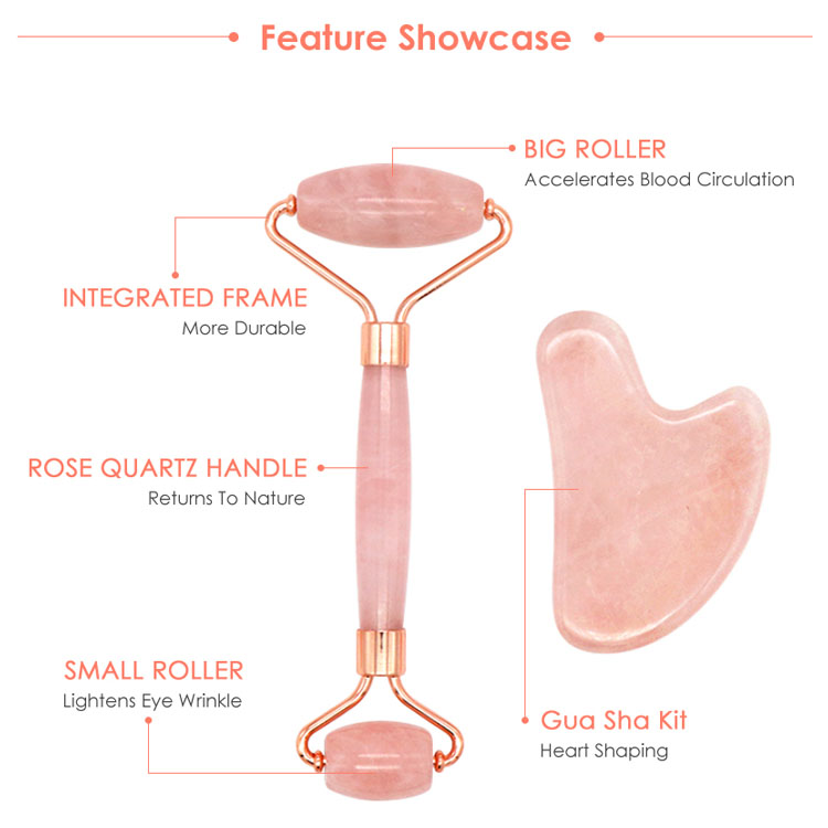  Ролик Гуаша розового кварца пинка камня массажа бесплатного образца лицевой для лицевого инструмента спа  