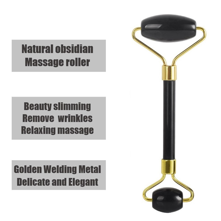 Individuelles Logo Natürliche schwarze Jadewalze Gua Sha Massagegerät Gesicht Hals Anti-Aging-Schönheitstools  