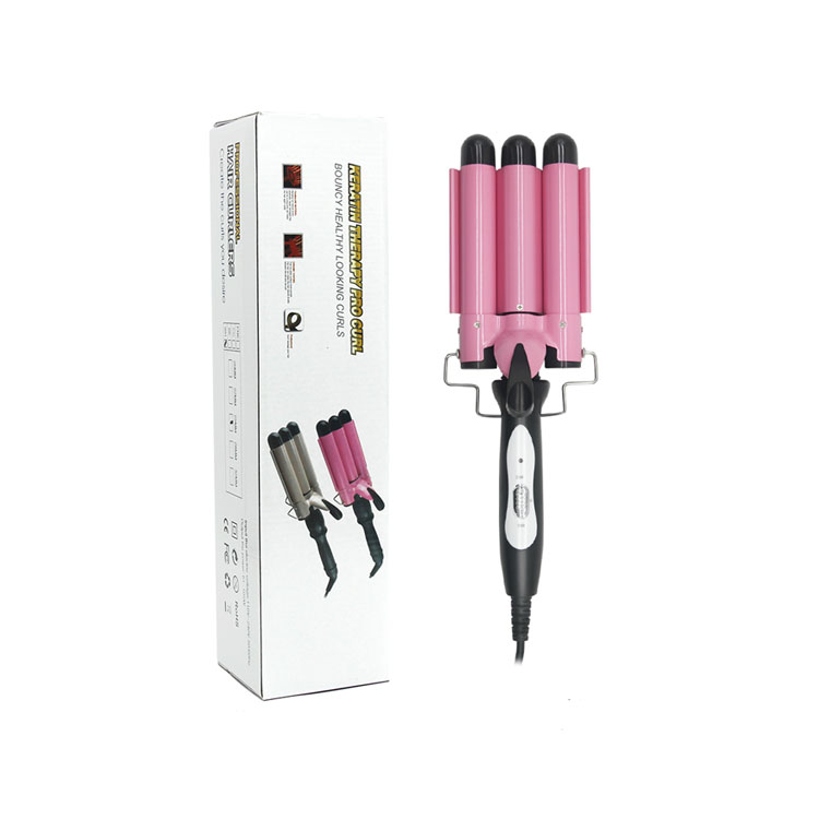 Professional Salon Wavy Hair Styler 3 Barrel Curling Iron Set Deep Wave Hair Curler With Lcd  