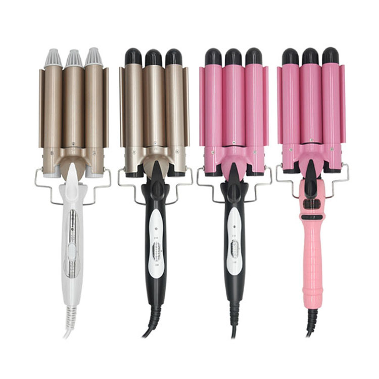Professional Salon Wavy Hair Styler 3 Barrel Curling Iron Set Deep Wave Hair Curler With Lcd