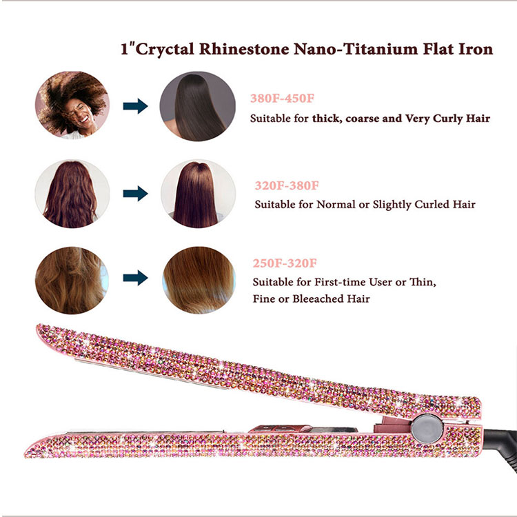  Alisador de cabelo Crystal Diamond rosa de venda popular Alisador de cabelo de chapinha Bling Bling  