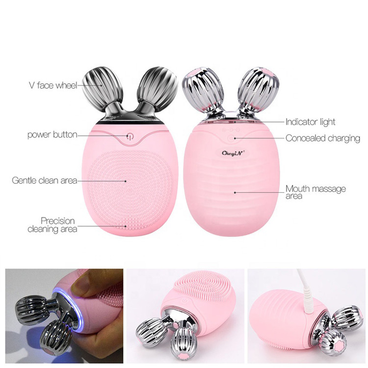 Waterproof Silicone Face Cleansing Brush Beauty Instrument Electric Mini 3D Roller Massager   