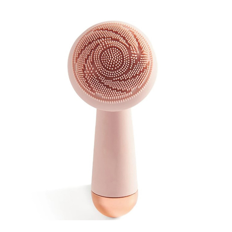 Pink Facial Cleansing Brush Instrument Vibrating Face Cleanser Silicone Face Brush