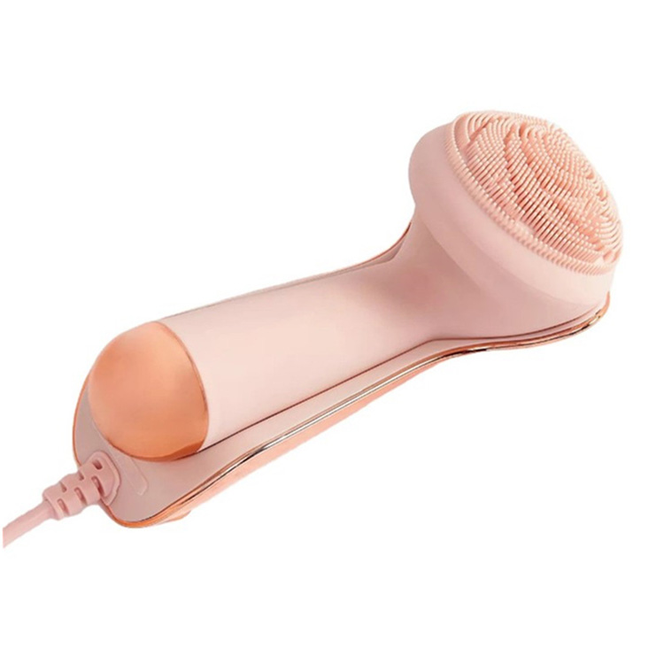 Pink Facial Cleansing Brush Instrument Vibrating Face Cleanser Silicone Face Brush  